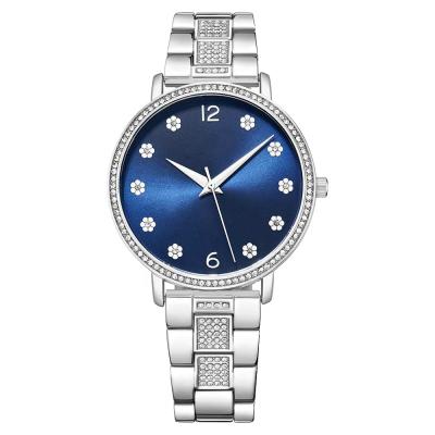 China Non-Specific Case Silver Blue Face Elegant Flowers Shape Waterproof Watch Lady Good Quality Watches 2021 for sale