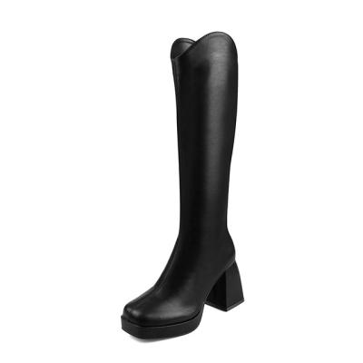 China Fashion Trend Women's Knee High Boots Autumn Winter High Heel Platform Long Leather Boots Punk Stretch Boots for sale