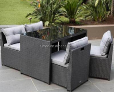 China Garden Set Space Saving High Loading Custom Make Outdoor Rattan Wicker Dining Table And Chairs Set for sale