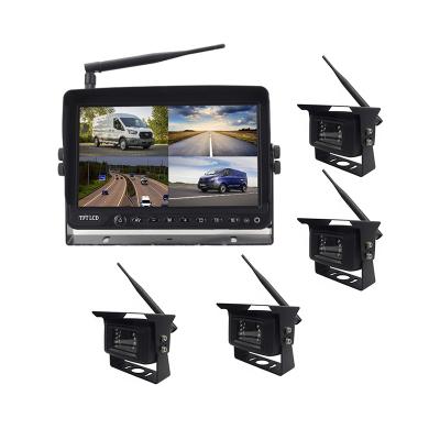 China Heavy Duty Vehicles 2.4GHZ 9 Inch 4CH Split Screen Quad Car Monitor Camera Digital Wireless Backup Reversing System For Heavy Duty Vehicles for sale