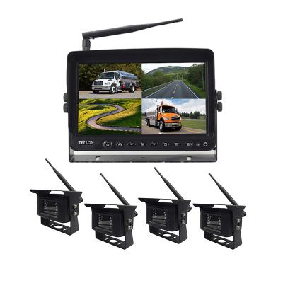 China Car Wireless Monitor Quad Split Screen Digital Wireless Backup Camera 2.4GHZ 9 Inch 4CH Backup Reversing System For Heavy Duty Vehicles for sale