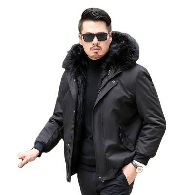 China YAJIANUO New Design Men's Anti-Wrinkle New Design Mens Parka Jacket Faux Fox Fur Coating Hooded Furry Hooded Solid Color Winter Parka Jacket For Man for sale