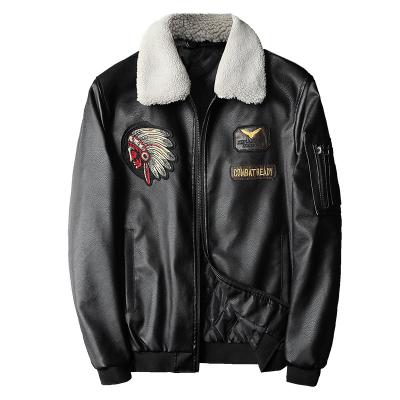 China Winter Men's Fur Collar PU Leather Jacket Waterproof Warm Print Men's Leather Jacket for sale