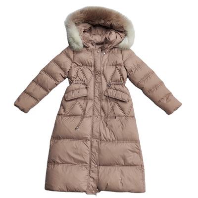 China Winter Women's Clothing QUICK DRY Duck Down Puffy Jacket Women Fur Long Warm Jacket Long Sleeve Coat for sale