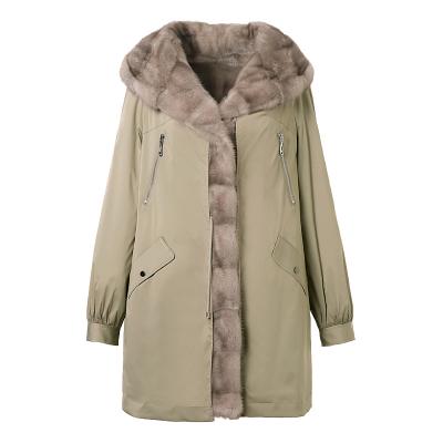 China New design parka jacket women solid color winter mink coat breathable detachable fur coat real ladies reversible winter jacket for sale