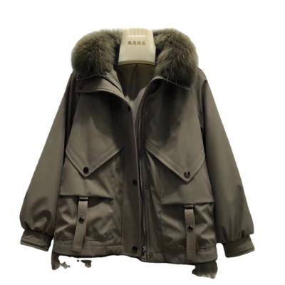 China Breathable Custom Made High End Real Fur Coats Real Rabbit Hairy Coating Detachable Collar Solid Color Parkas Para Mujer Ladies Outdoor OEM for sale