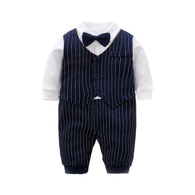 China Custom Made Baby Rompers Baby Clothes Summer Gentlemen Style 100% Cotton Baby Boy Rompers Baby Rompers for sale