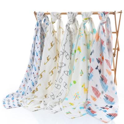 China PORTABLE Custom Logo Newborn Baby Wrap Muslin Wrap Receiving Blanket 100% Cotton for sale