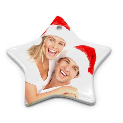 China Popular Christmas Gift White Sublimation Porcelain Christmas Ornaments Heart White Ornament for Sublimation Printing for sale