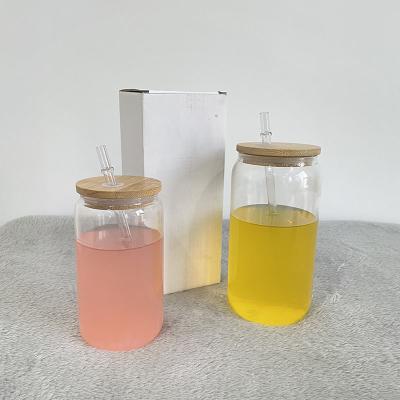 China Viable Empty 12oz DIY Sublimation16oz Crystal Clear Recyclable Soda Can With Clear Straw For Heat Press Printing for sale