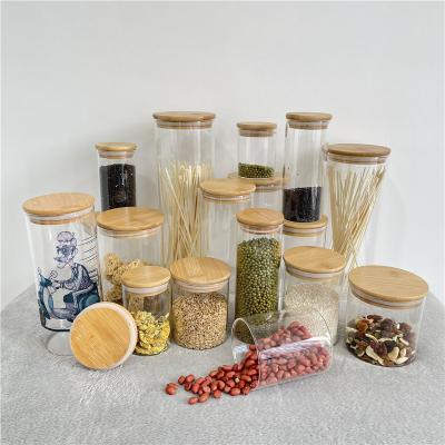 China Art Decor Eco Friendly Blank Sublimation Sealed Storage Bamboo Clear Food Lid Glass Jars for DIY Printing for Tea Coffee Serving Spice for sale