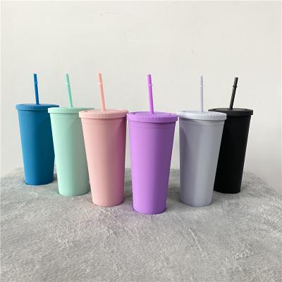 China Matte Plastic Colored wholesale reusable 22oz Matte Plastic Bulk Tumblers with lids and straws for sale