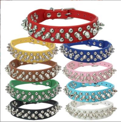 China Stocked PU Material Pet Collars And Eco Friendly Pet Collar Leashes Dog DIY Pet Collars With Rivets for sale