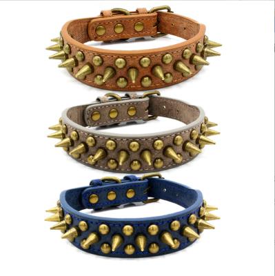 China Stocked Replenishing Antique Rivets PU Leather Pet Collars and Leads Set Custom Leash Pet Shock Collars High Quality for sale