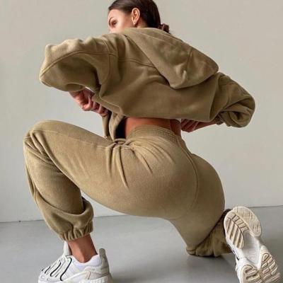 China 2 Piece Cotton Breathable Custom Casual Thick Female Sweatsuits Long Jogger Winter Hoodie Set For Sweatshirts Plus Size Women Hoodies Set for sale