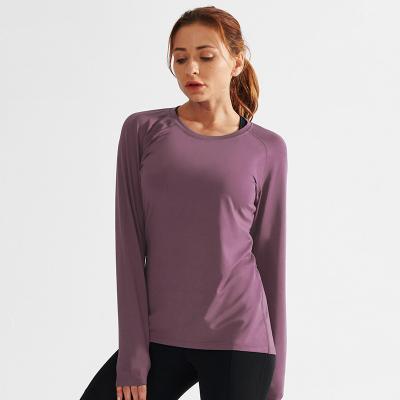 China Anti-Wrinkle Women Long Sleeve Workout Shirts Sports Running Loose Fit Yoga Gym Workout Top for sale