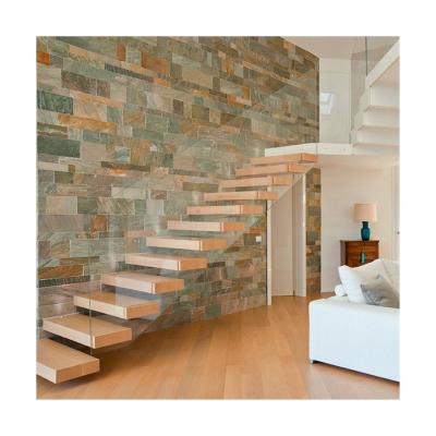 China Staircase Stainless Steel Decoration Square Tube Home Modern Wooden Floating Staircase for sale