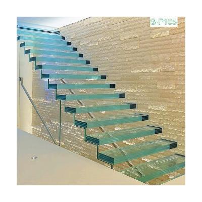 China Modern Glass Floating Staircase Modern Floating Staircase Straight Stair Tread And Glass Balustrade for sale