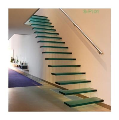 China Modern Glass Floating Staircase Fencing Indoor Metal Tile Staircase Glass Treads Floating Staircase for sale