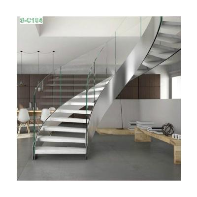 China Modern Style Decorative Curved Spiral Staircase Design Luxury Indoor Round Glass Staircase for sale