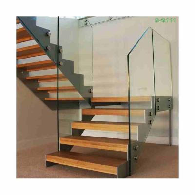 China Modern Design Double Stringer Modern Steel Wooden Tube Staircase Solid Wood Straight Staircase for sale