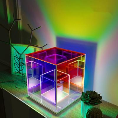 China New Modern Creative Led Cube Table Lamp 3D Desktop Colorful Decorative Light Acrylic Rubik's Box Atmosphere Acrylic for sale