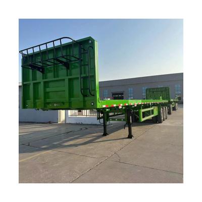 China Red Customize 3 Axles Flatbed Container Chassis Flat Bed Semi Trailer at with 13T Axle for sale