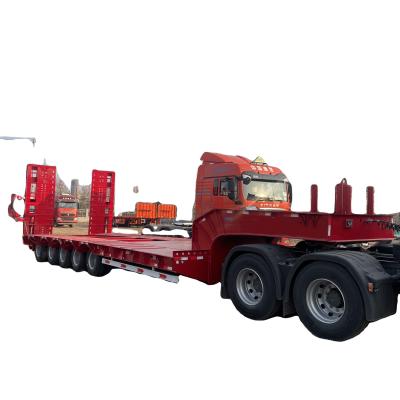 China Multiple Axles Gooseneck Low Flatbed Semi Trailer with Steel Material and 8.25-20 Tires for sale