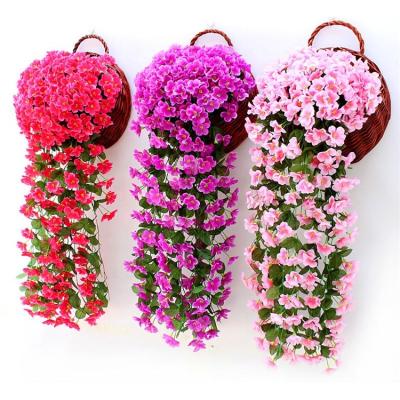 China Silk+Plastic The Classic Large Hydrangea Hanging Artificial Flower Plastic Silk Purple Flower Vine For Balcony Home Wedding Decoration for sale