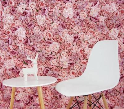 China Hot Selling Artificial Silk+Plastic Pink Cloth Flower Bottom Wall For Layout Wedding Studio Simulation Flower Background Wall for sale