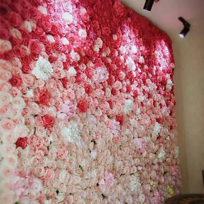 China Silk+Plastic factory direct sales simulation wall flower artificial rose row for shopping mall window decoration wedding decoration for sale