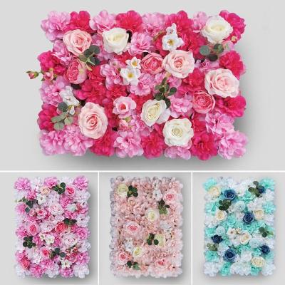 China Wholesale New Silk+Plastic 2023 Artificial Flower Wall Rose Hydrangea Dahlia Stereo For Background Wall Wedding Decoration Flower Row for sale