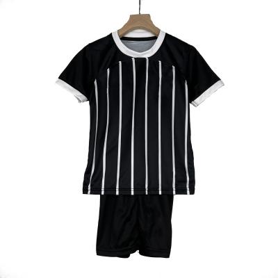 China Sets Wholesale Quick Drying High Quality Breathable Black Striped Soccer Jersey Sportswear Kids Kit Suit 2023-2024 for sale