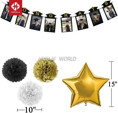 China PARTY CONGRATULATIONS Background Framed Graduation And Black Flags Gold Balloons Party Flag Pulling Decoration for sale