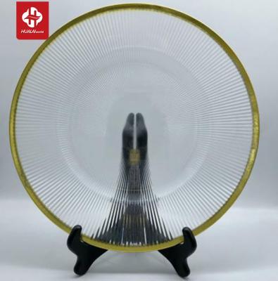 China Sustainable Wholesale Custom Round Clear Gold Rim Plastic Charger Dishes For Wedding Restaurant for sale