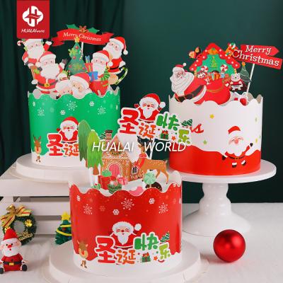 China Feather + Yarn Christmas Cake Border Decoration Cupcake Dessert Holder Stick Santa Cake Plug-in Card for sale