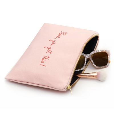 China Fashion Wholesale Promotional Canvas Travel Pouch Women Pink Canvas Makeup Cosmetic Bag With Zipper Fa Lian Bag for sale