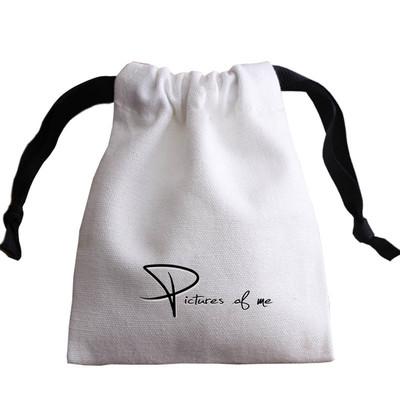 China High Quality Promotional Empty Jewelry Fashion Gift Small Custom White Canvas Drawstring Bag With Logo for sale