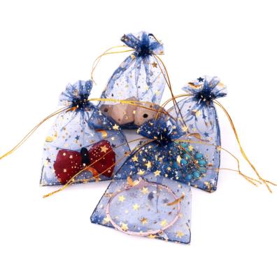 China Fashion Wholesale Custom Organza Mesh Gift Bags Promotional Luxury Reusable Drawstring Moon And Stars for sale