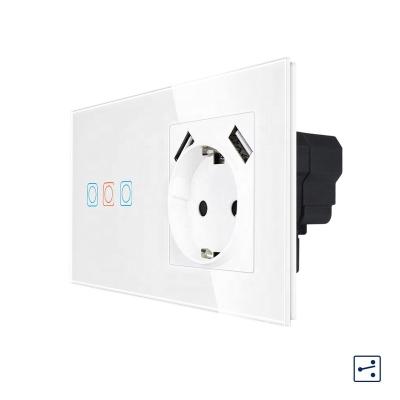 China With 1.4mm Iron Plate / With Mount French Shoe USB Wall Socket, Tempered Glass Panel, AC220~250V, 16A Manufacture Touch Switch 2 Way for sale