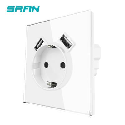 China With 1.4mm iron plate / With mounting claw SRAN EU standard power electrical outlet with USB tempered glass panel AC 110~250V 16A wall power socket F801-GR02 for sale