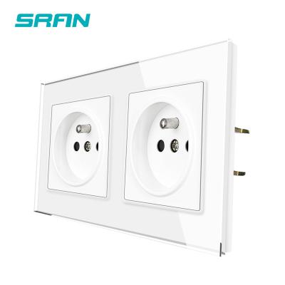 China With 1.4mm Iron Plate / With Custom French Type Double Wall Power Claw Factory OEM Socket, Tempered Glass Panel, AC220~250V, 2 Gang Socket for sale