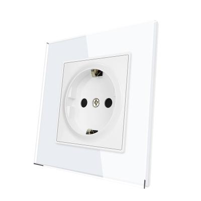 China With 1.4mm Iron Plate / With Holder Claw Eu Standard 16 Amp Glass Panel Homes Plate Electric Power Outlet Cover Steckdose 86x86 German Wall Socket for sale