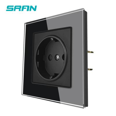 China With 1.4mm Iron Plate / With Mount Electric Hot Shoe Black Tempered Glass Panel 220~250V 16A Wall Power Sockets EU Standard for sale