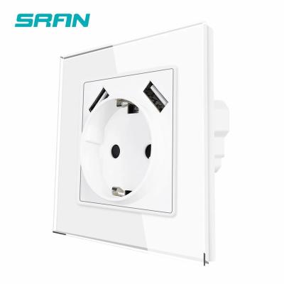 China With 1.4mm iron plate / with mount hot shoe EU standard German USB wall socket, tempered glass panel, AC220~250V, 16A usb socket outlet for sale