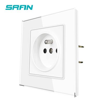 China With 1.4mm iron plate / with mounting claw EU standard French wall power socket, tempered glass panel, AC220~250V, 16A wall power outlet for sale