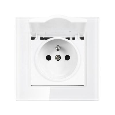 China With 1.4mm Iron Plate / With Mount Claw EU Standard French Outdoor Sockets Tempered Glass Panel Waterproof Socket AC220~250V, Wall Socket Outlet Covers 16A for sale