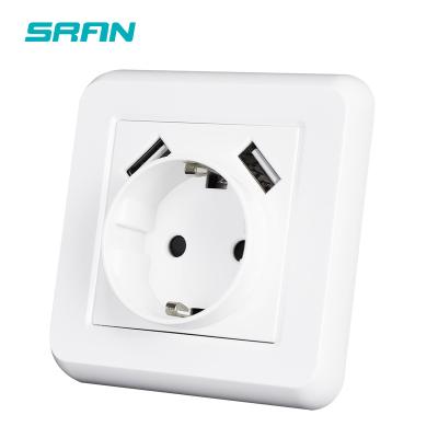 China With 1.4mm Iron Plate / With Mount Claw SRAN EU Standard Wall Power Socket With USB Black PC Panel AC 110~250V 16A Germany AC 110~250V 16A Socket F101-GR02 for sale