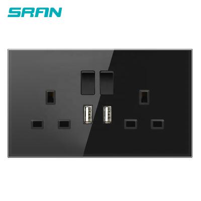 China UK Standard Full Mirror Sran Wall Power Socket With 2usb Home Use Luxury Full Mirror Tempered Glass Wall Socket for sale