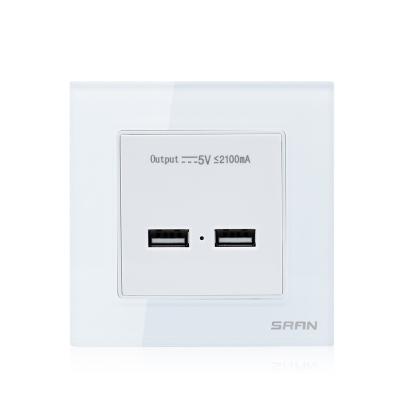 China Residential / Multi-Purpose Double Tempered Glass White USB Electrical Outlet Outlet for sale